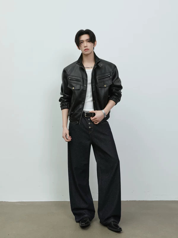 Stand Collar PU Leather Motorcycle Jacket 3