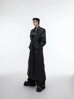 Deconstructed Split PU Leather Long Coat