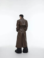 Deconstructed Split PU Leather Long Coat