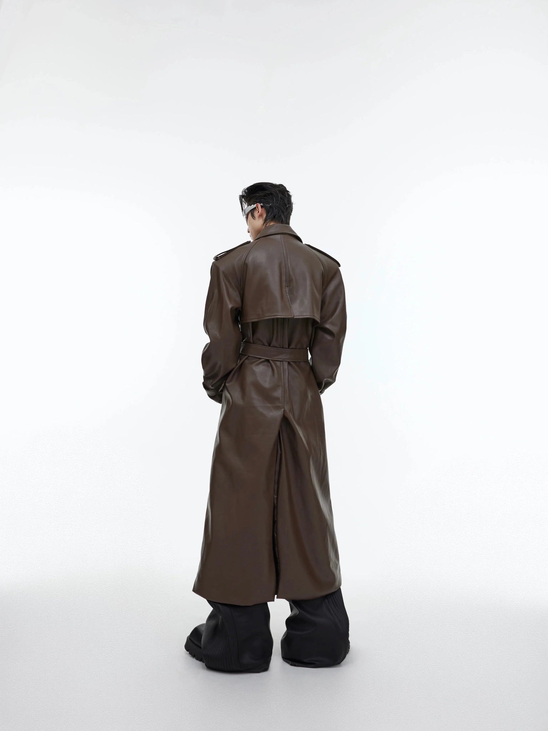 Deconstructed Split PU Leather Long Coat