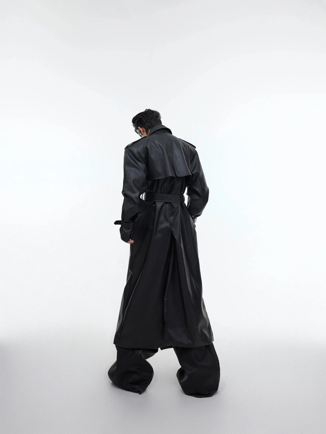 Deconstructed Split PU Leather Long Coat