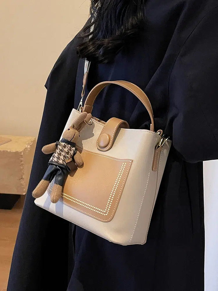 Decorative Stitching Leather Bucket Bag