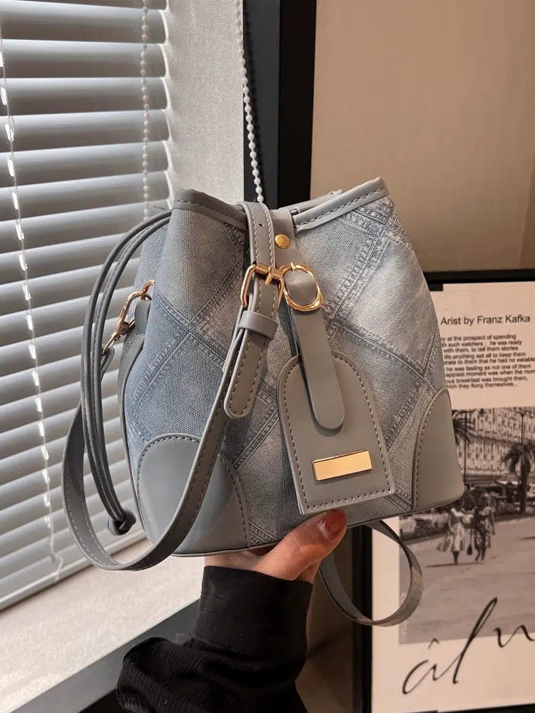 Denim Pattern Bucket Shaped Bag
