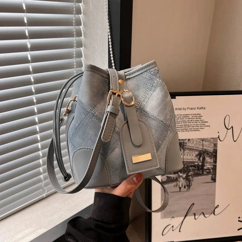 Denim Pattern Bucket Shaped Bag