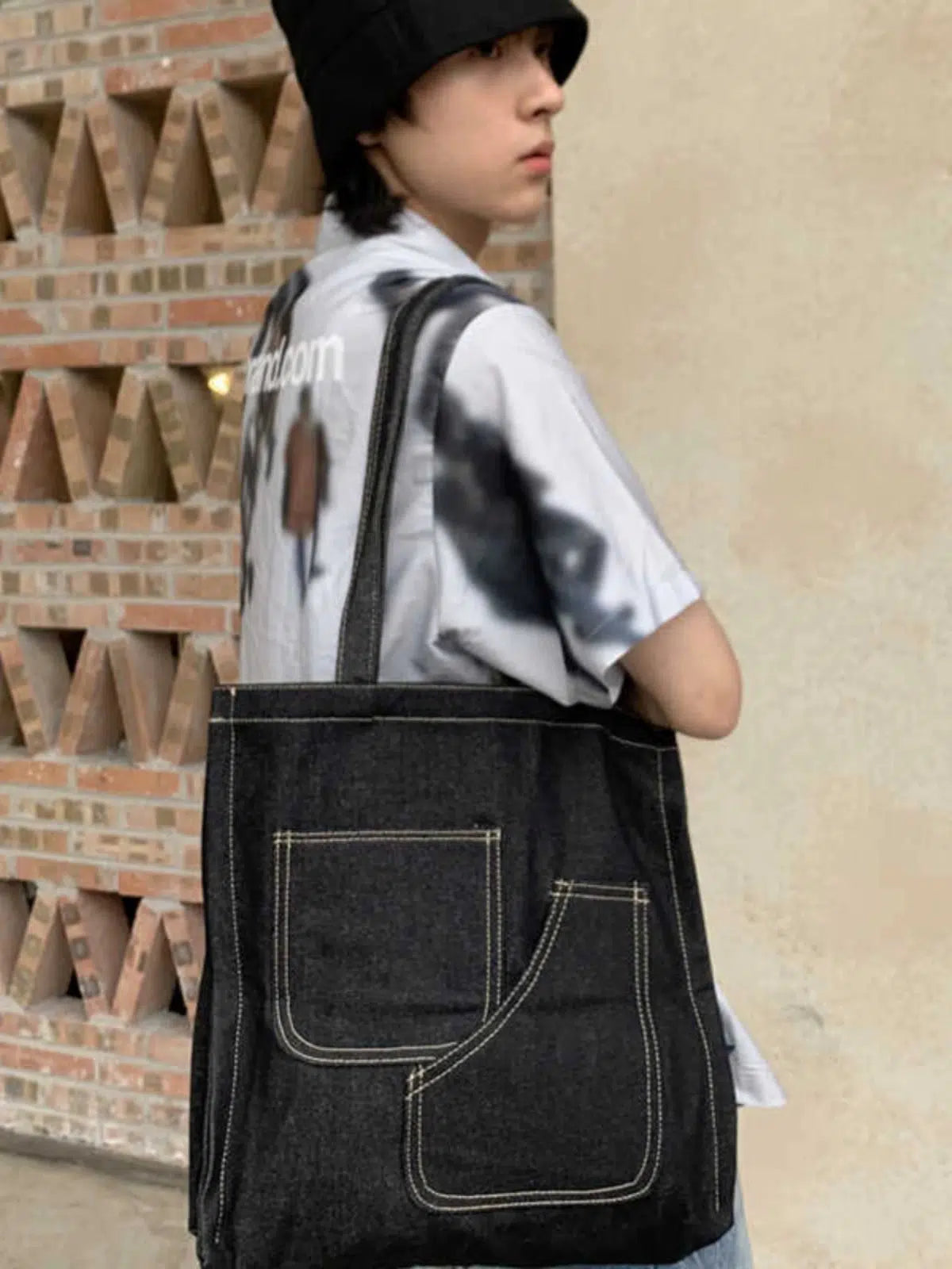 Denim Pocket Canvas Tote Bag