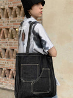 Denim Pocket Canvas Tote Bag