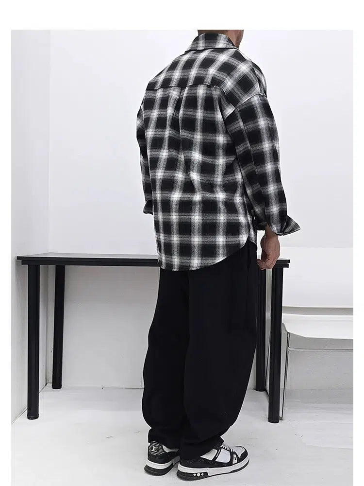 Denim Pockets Casual Checkered Overshirt