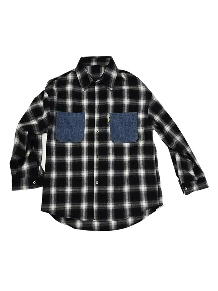 Denim Pockets Casual Checkered Overshirt