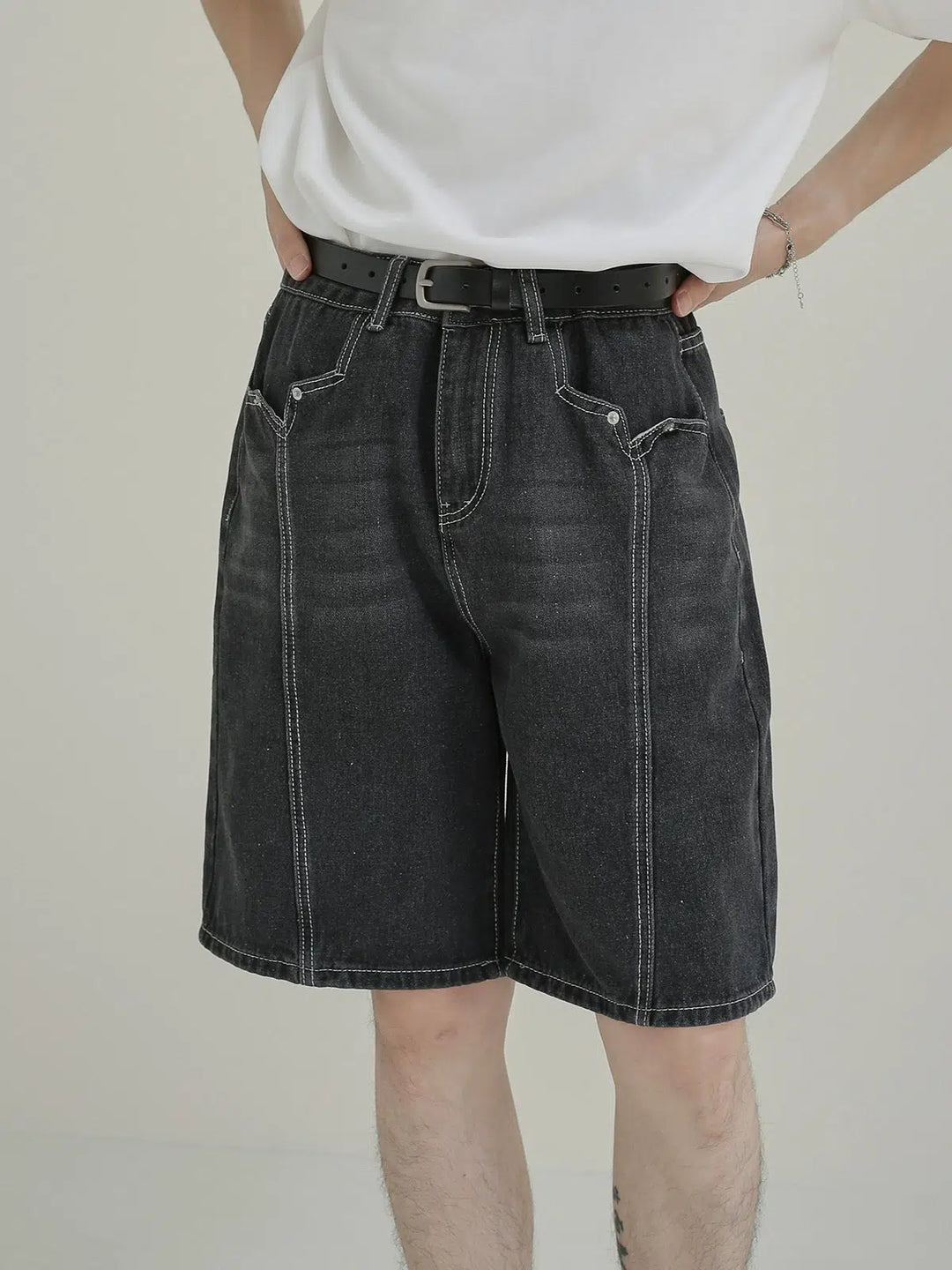 Denim Shorts with 3D Stitching Design
