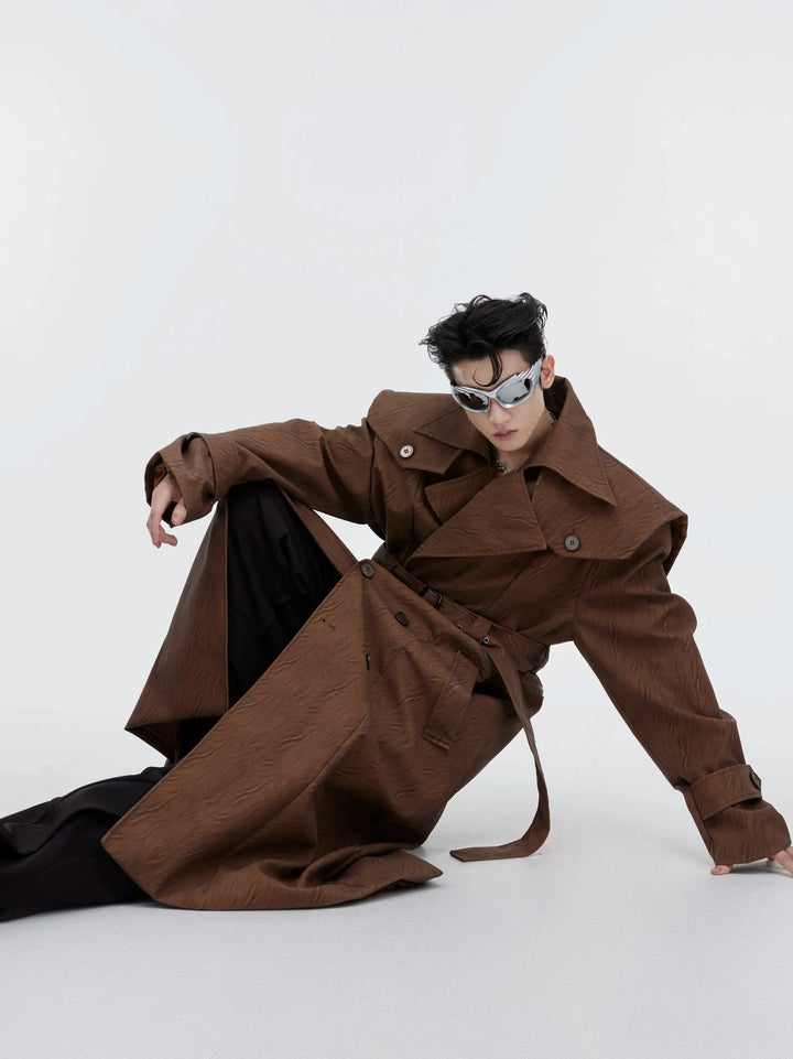 Detachable Cape Cracked Leather Windbreaker
