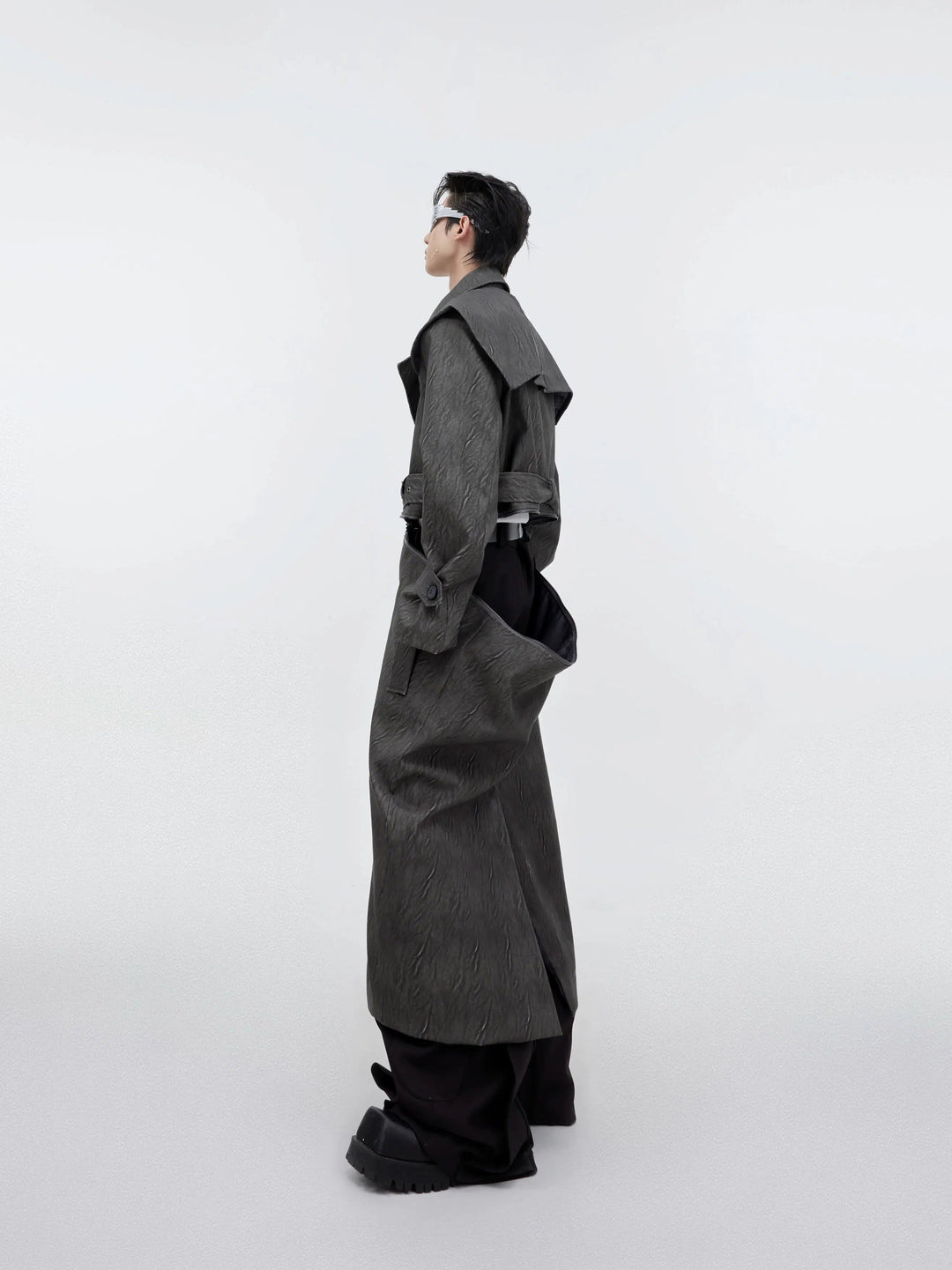 Detachable Cape Cracked Leather Windbreaker