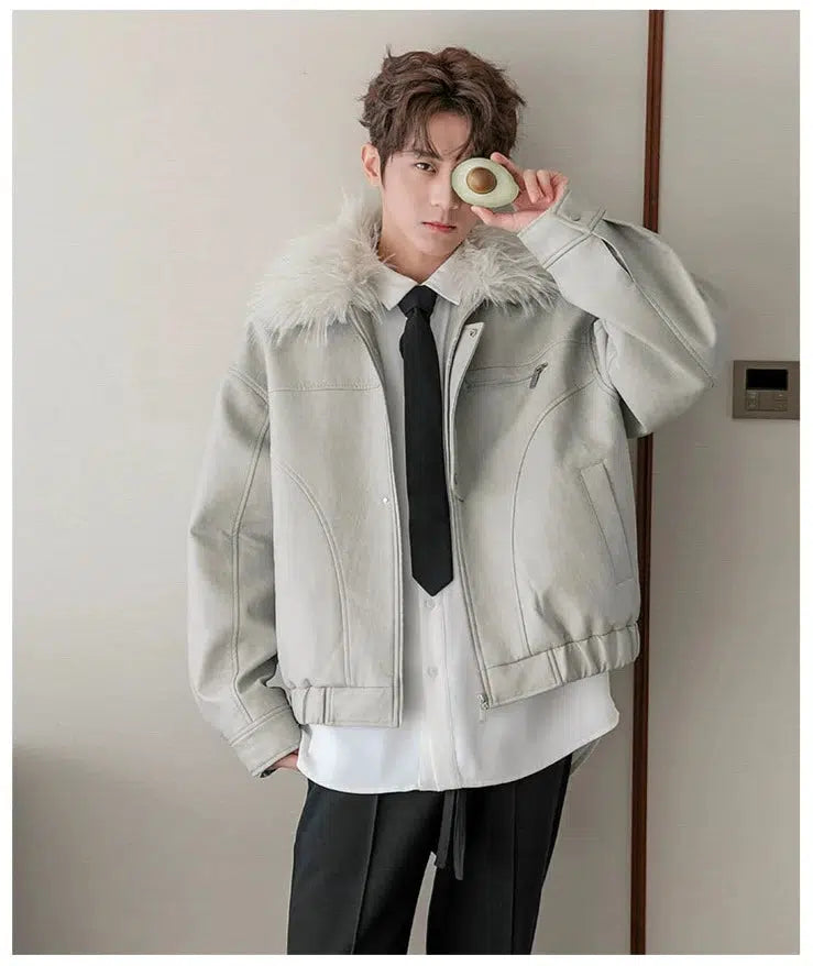 Detachable Collared Faux Fur Jacket