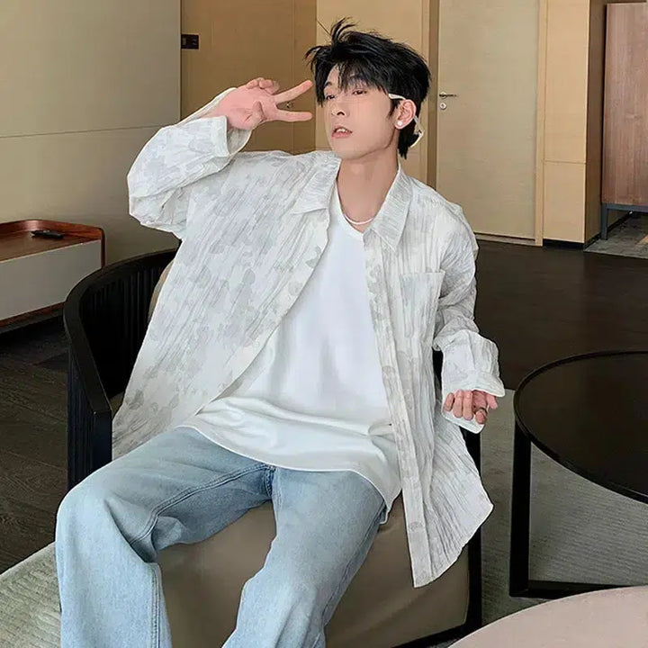 Detachable Sleeve Flower Button-Down Shirt