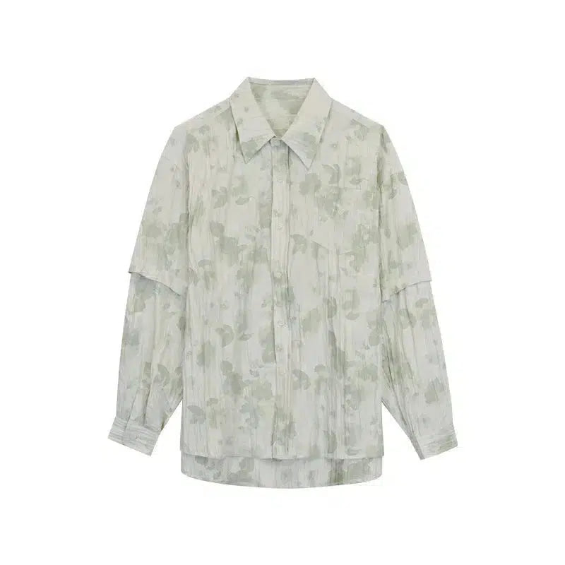 Detachable Sleeve Flower Button-Down Shirt