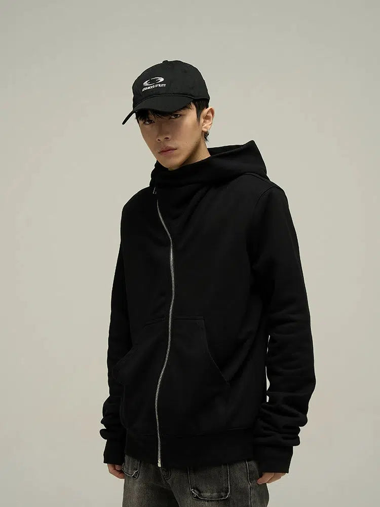 Diagonal Zipper Hooded Sweatshirt