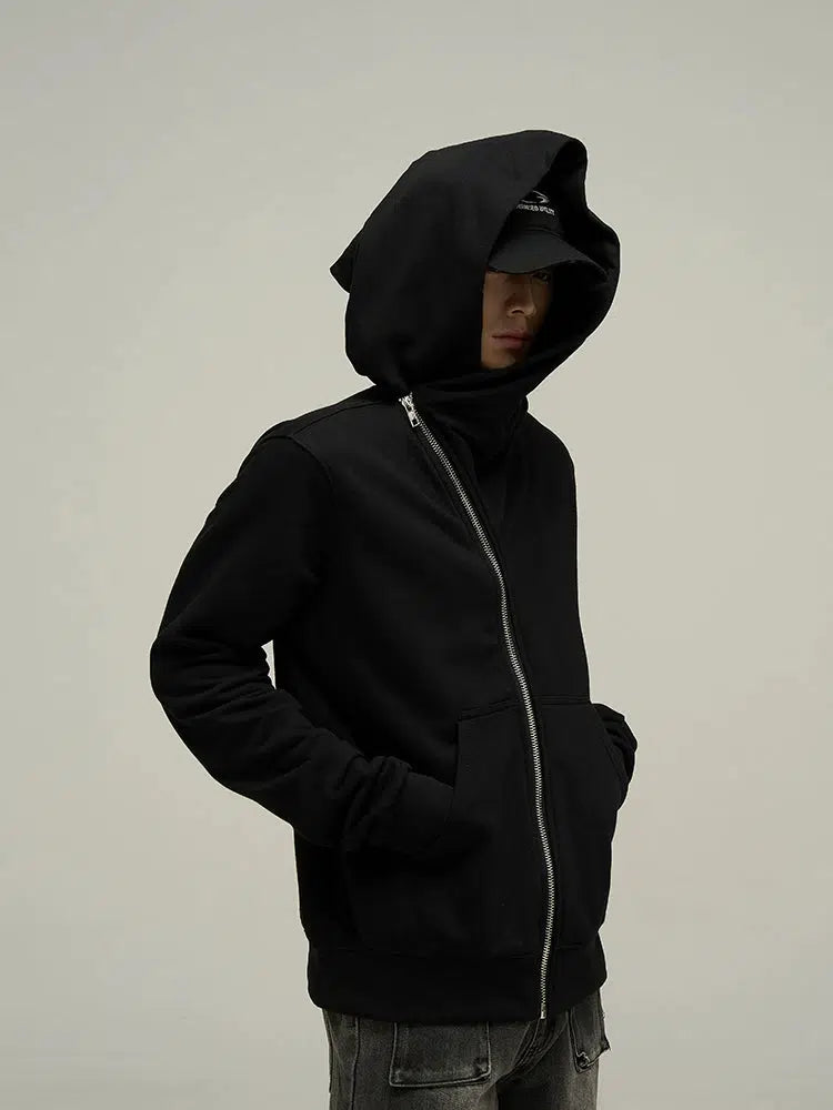 Diagonal Zipper Hooded Sweatshirt