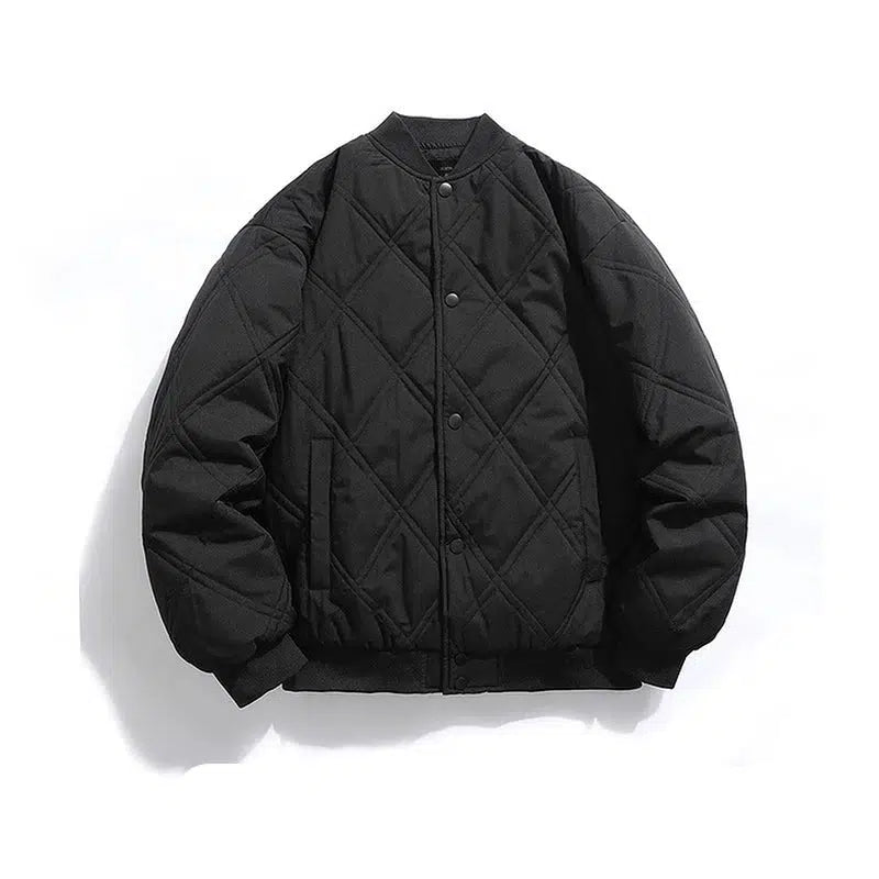 Diamond Checkered Quilted Baseball Jacket