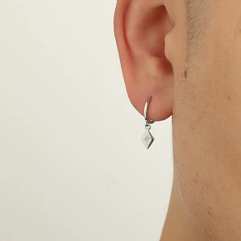 Diamond-Shaped Charm Hoop Earrings