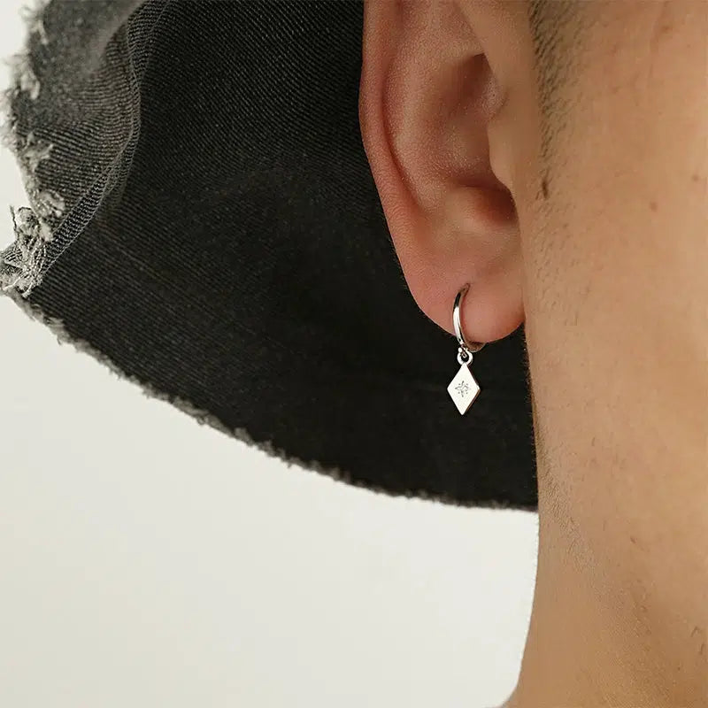 Diamond-Shaped Charm Hoop Earrings