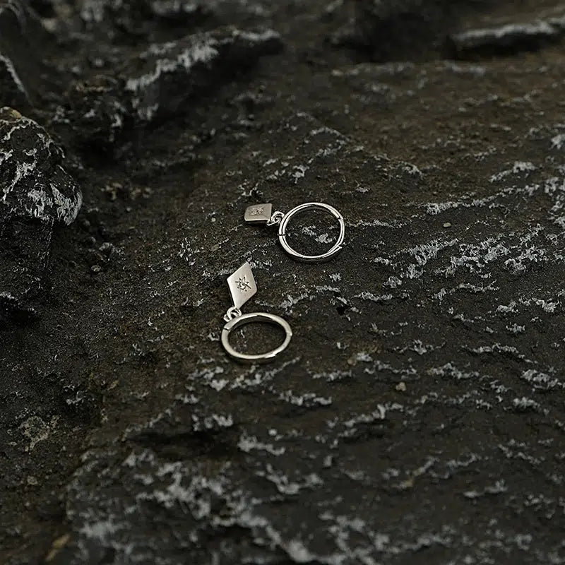 Diamond-Shaped Charm Hoop Earrings