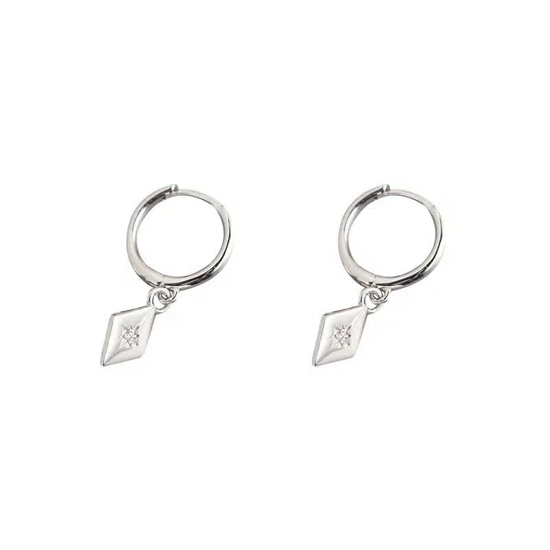 Diamond-Shaped Charm Hoop Earrings