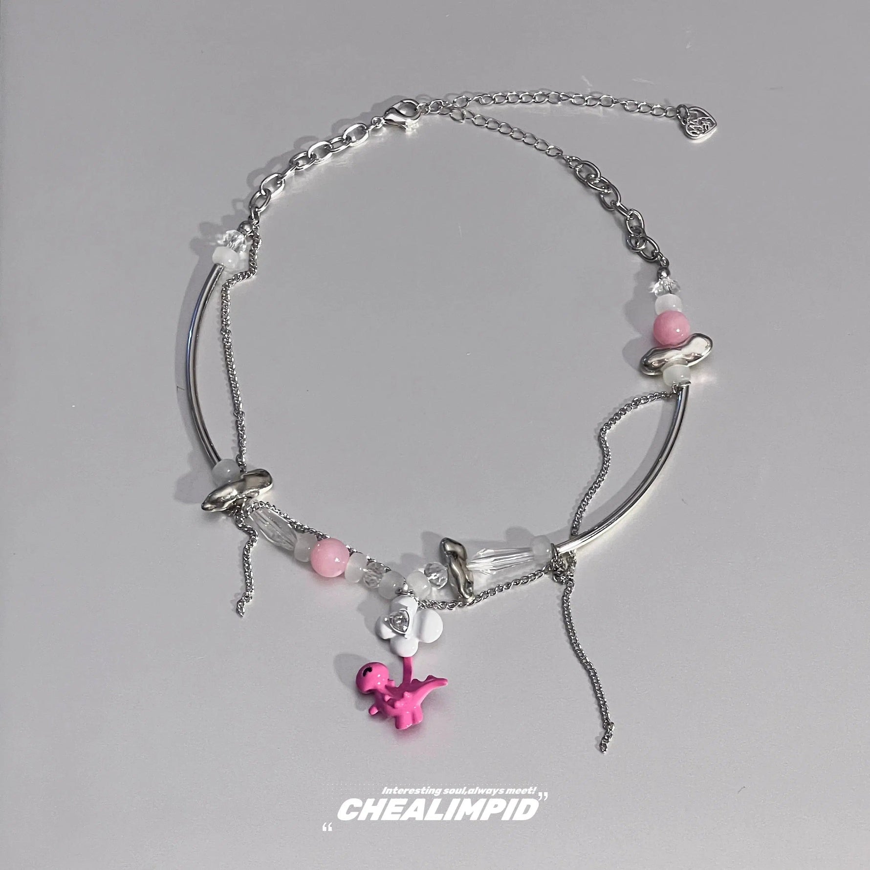 Dinosaur Flower Charm Necklace