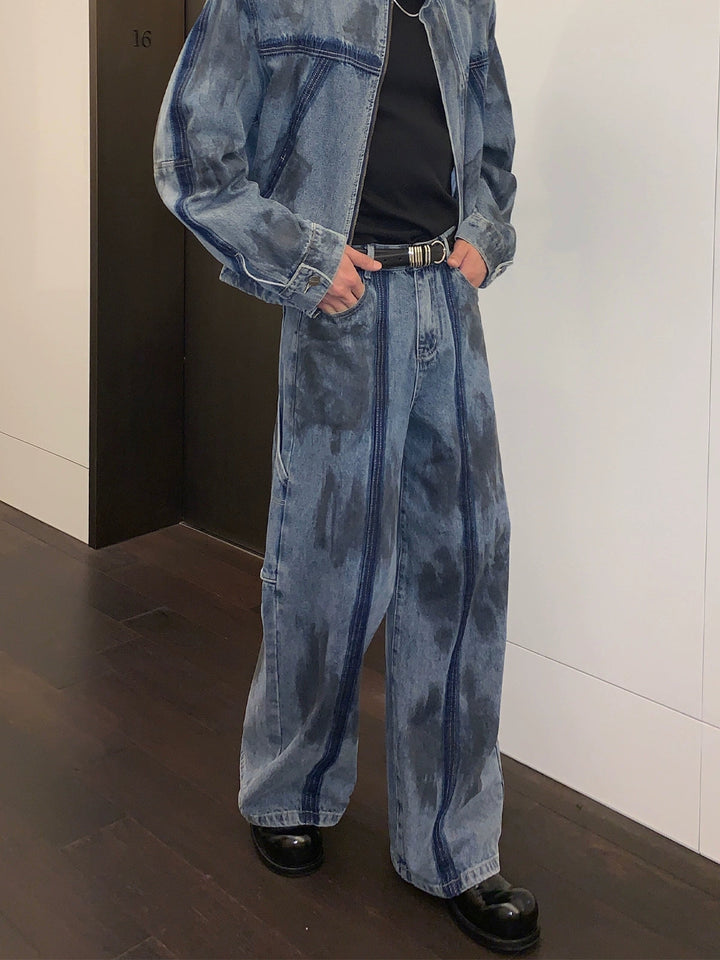 Dirty Dye Deconstructed Wide-leg Jeans