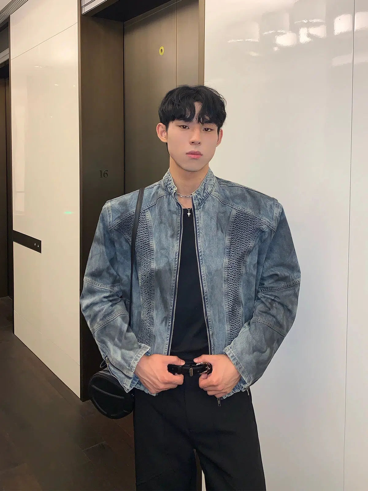 Dirty-dyed Denim Zipper Jacket