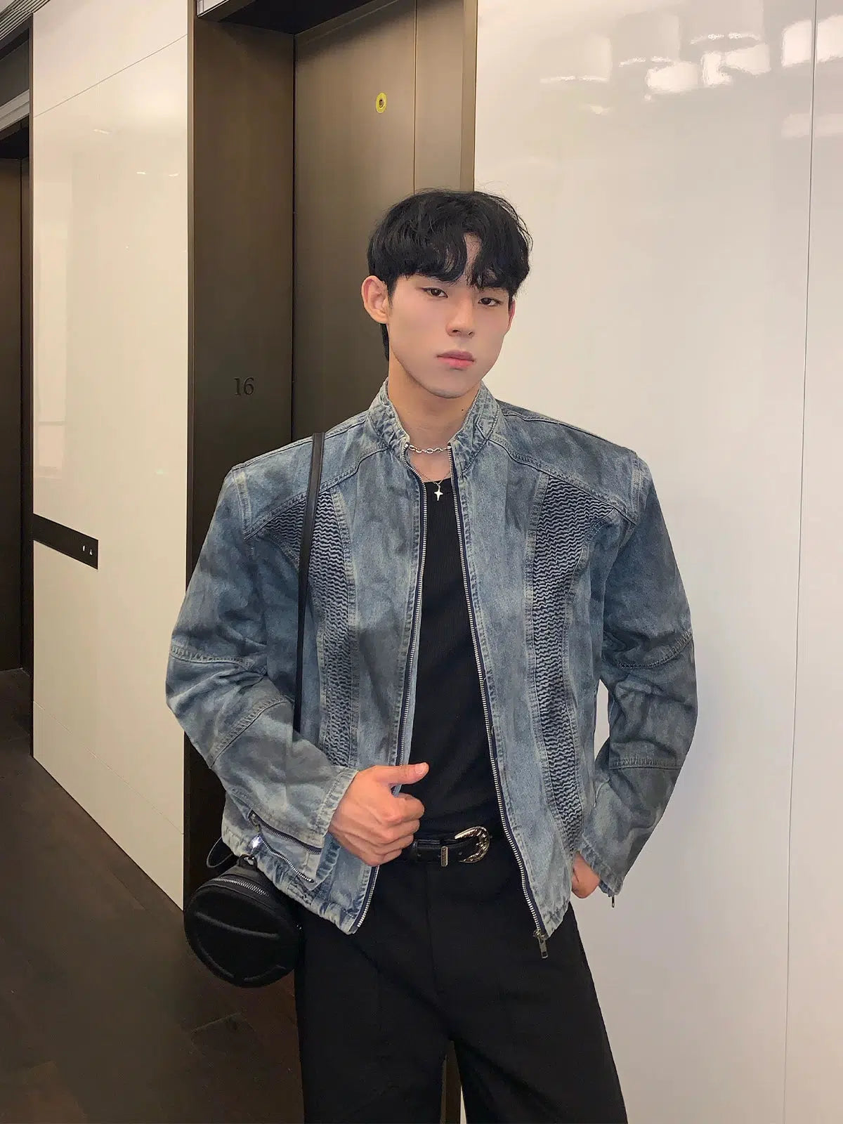 Dirty-dyed Denim Zipper Jacket