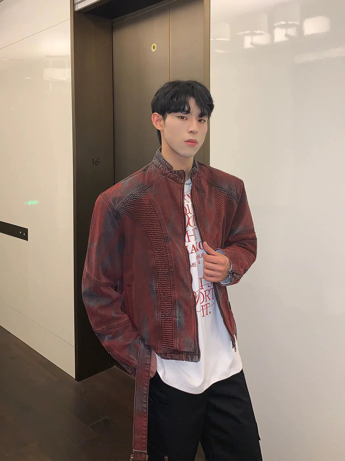 Dirty-dyed Denim Zipper Jacket