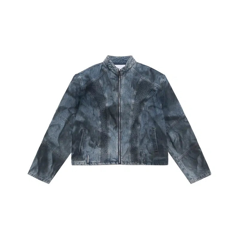 Dirty-dyed Denim Zipper Jacket