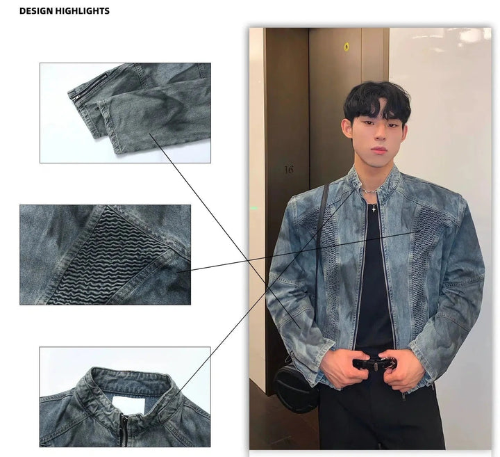 Dirty-dyed Denim Zipper Jacket