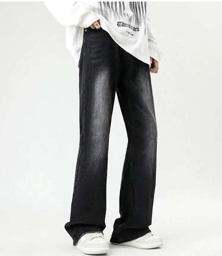 Distressed Black Straight Wide Leg Jeans