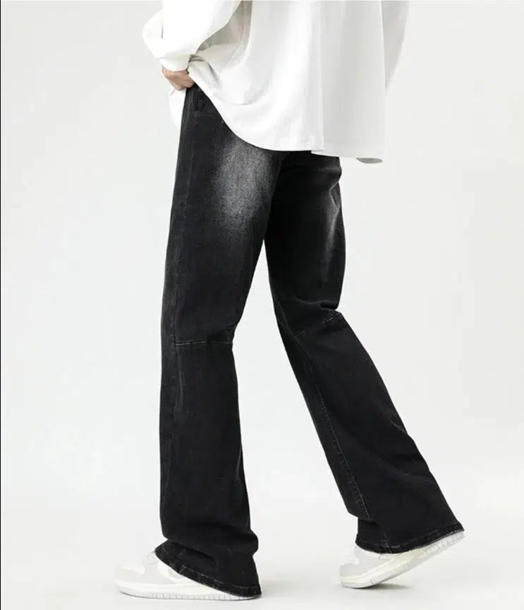 Distressed Black Straight Wide Leg Jeans
