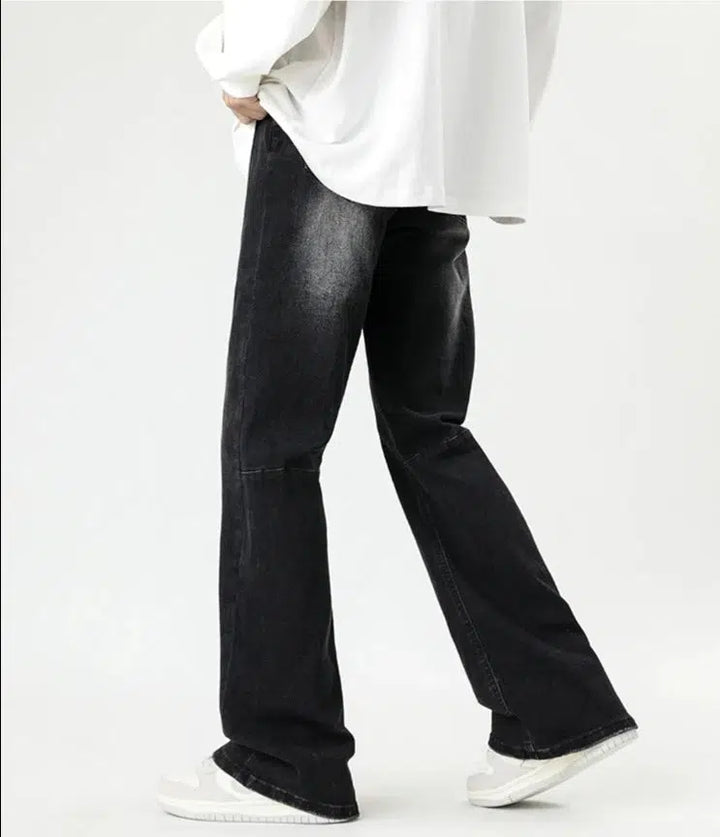Distressed Black Straight Wide Leg Jeans