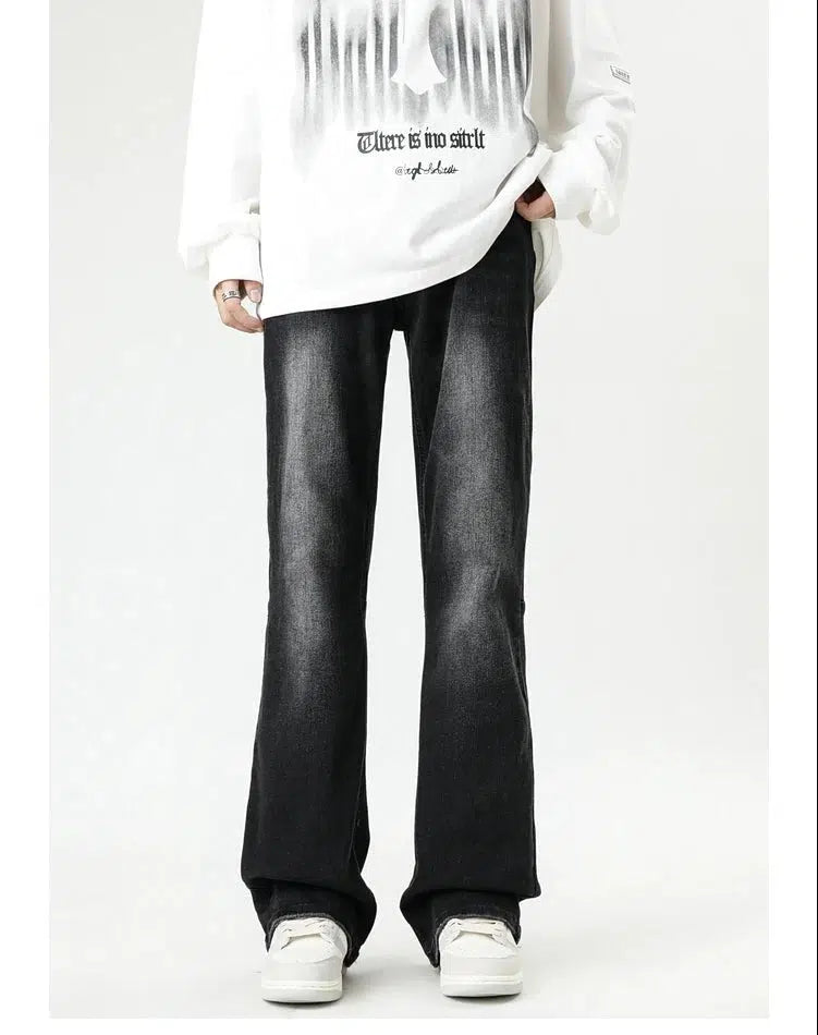 Distressed Black Straight Wide Leg Jeans