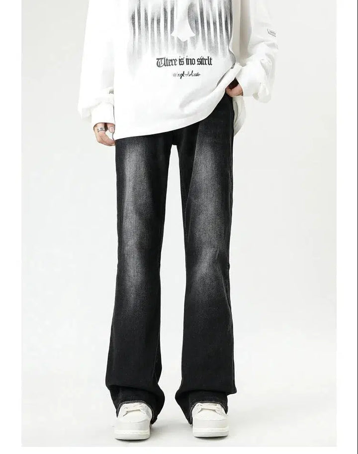 Distressed Black Straight Wide Leg Jeans