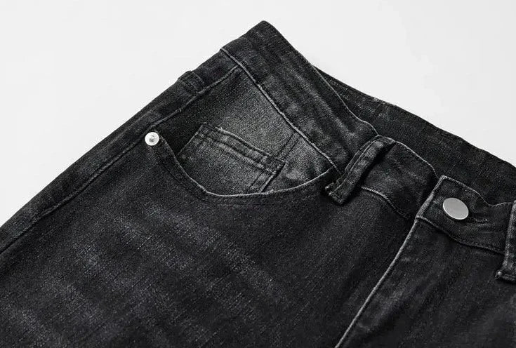 Distressed Black Straight Wide Leg Jeans