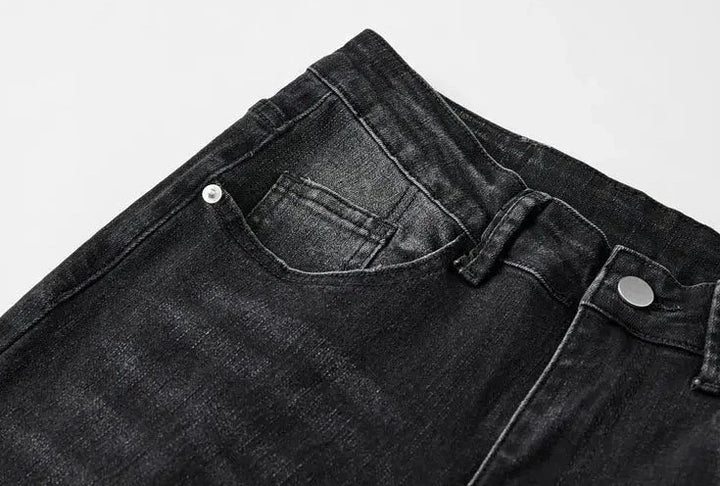 Distressed Black Straight Wide Leg Jeans