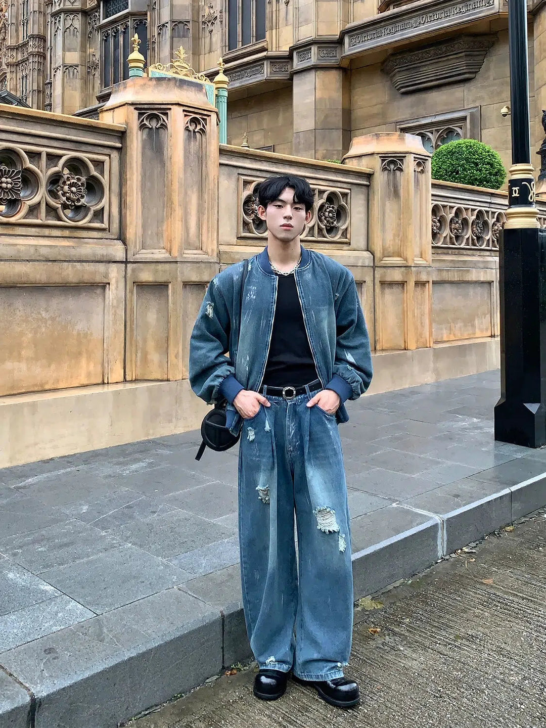 Distressed Denim Jacket Pants Set