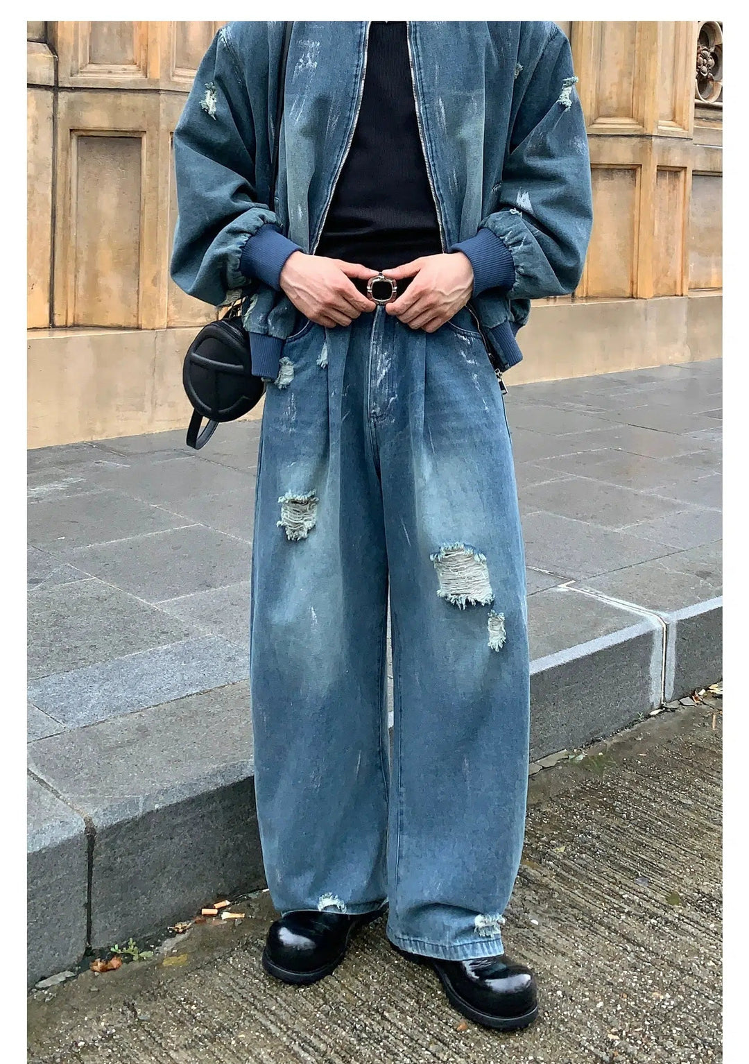 Distressed Denim Jacket Pants Set