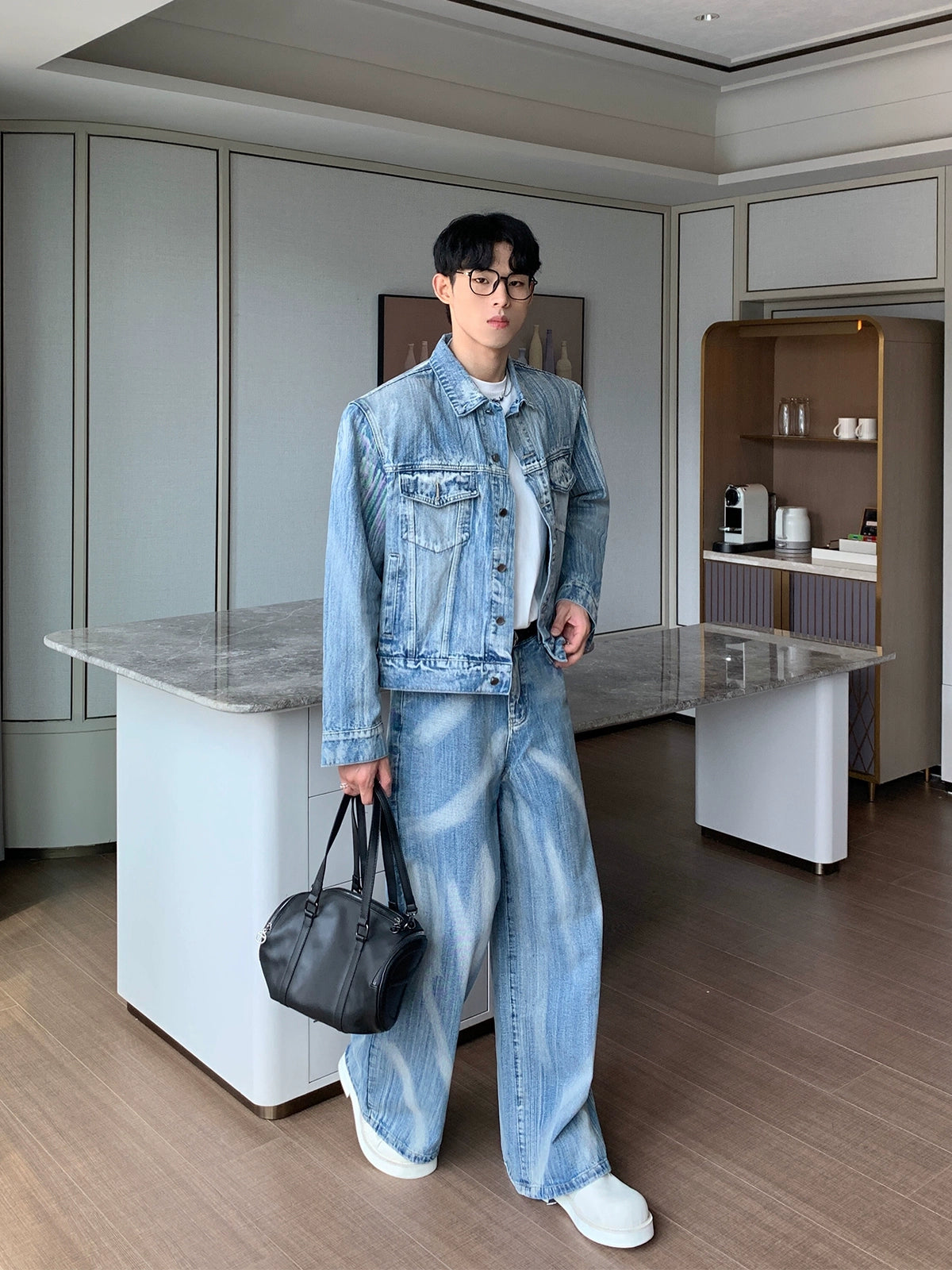 Distressed Denim Jacket Pants Suit