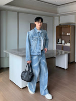 Distressed Denim Jacket Pants Suit