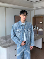 Distressed Denim Jacket Pants Suit