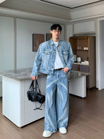 Distressed Denim Jacket Pants Suit