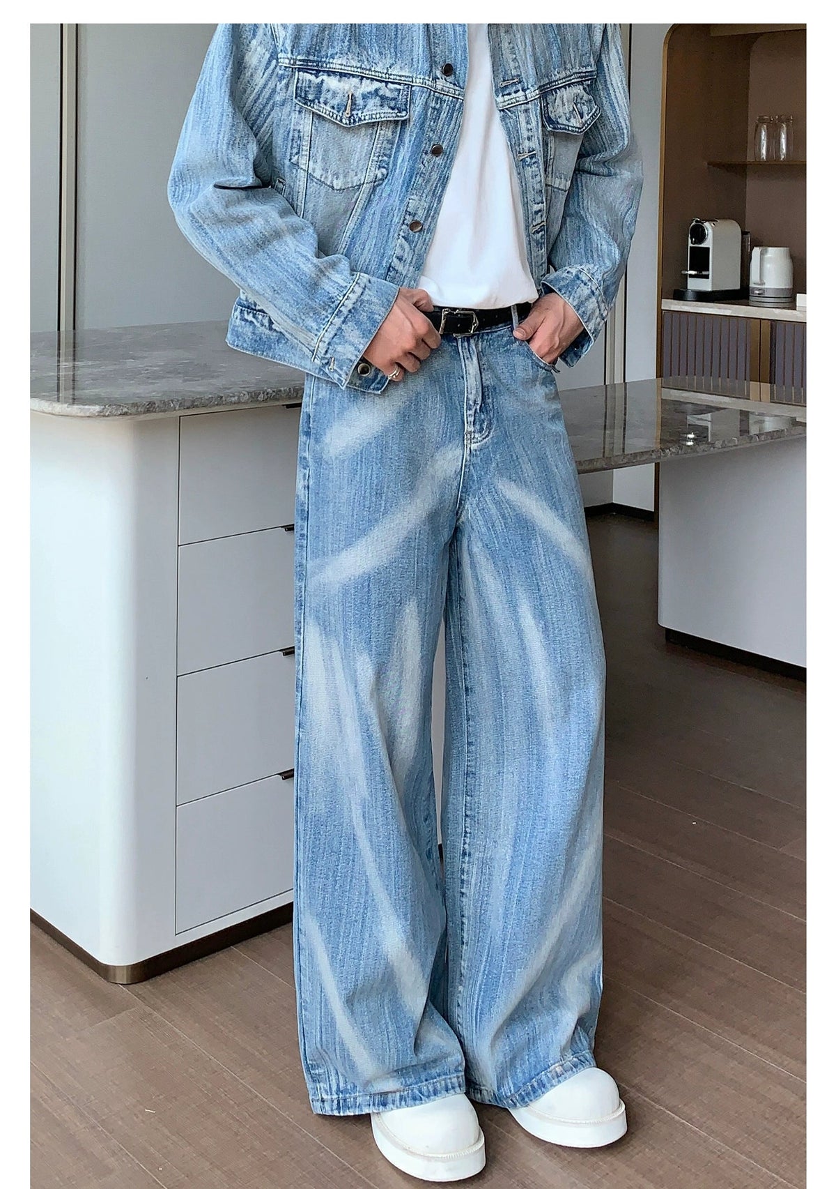 Distressed Denim Jacket Pants Suit