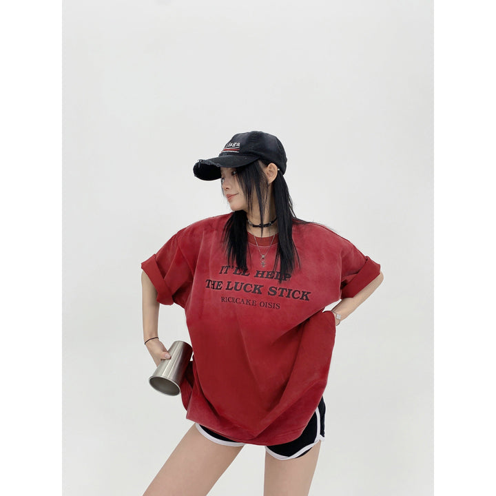 Distressed Gradient Lettering Print T-shirt