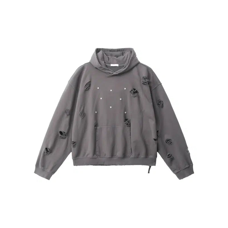Distressed Hoodie with Studded Details