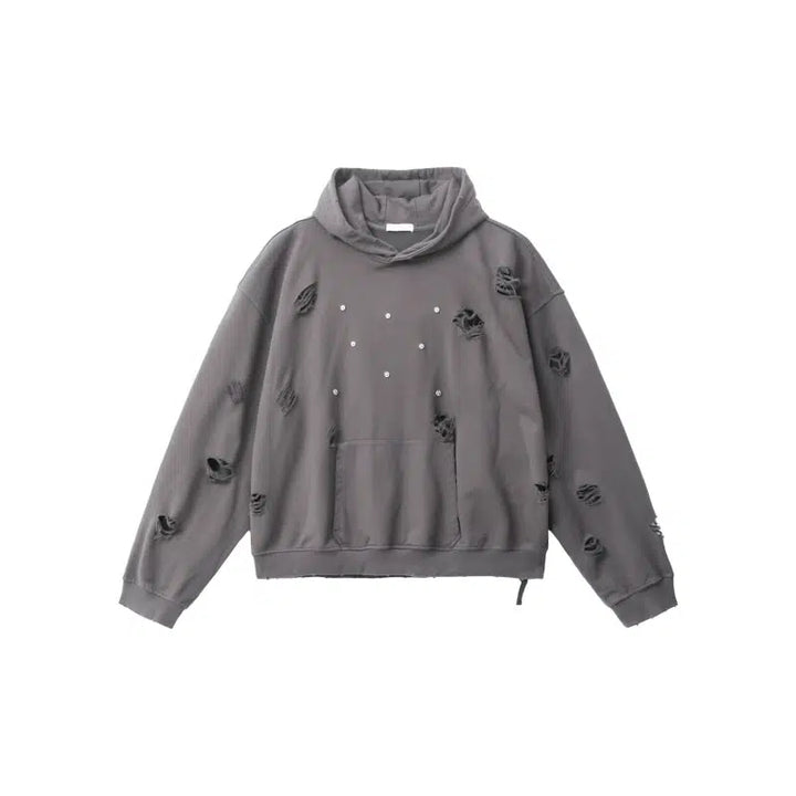 Distressed Hoodie with Studded Details