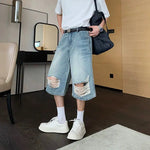 Distressed Knee-Length Denim Shorts